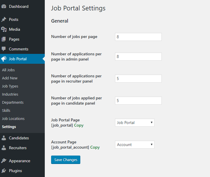 Job Portal Settings