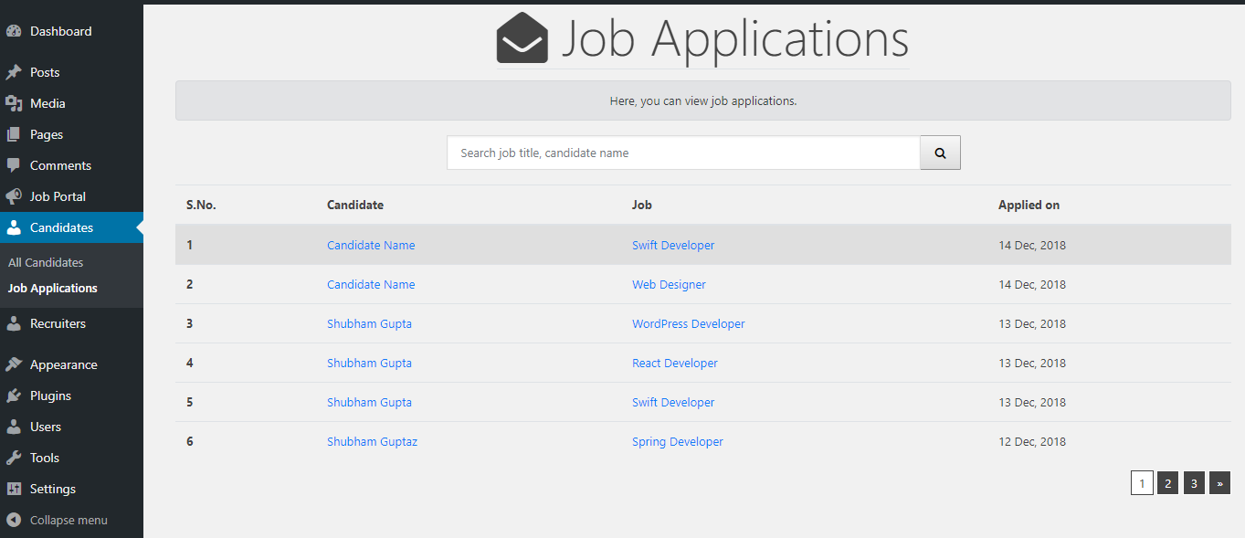 Job Portal Admin View Applicants