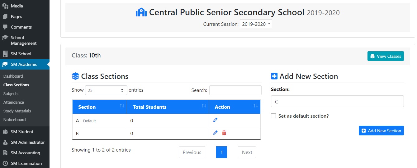 Add Class Section