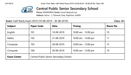 >Print Exam Time Table