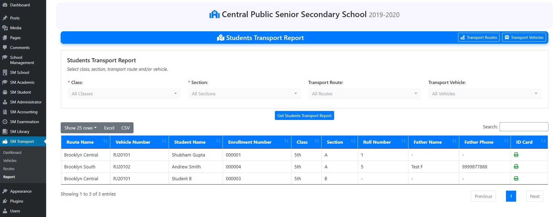 Students Transport Report