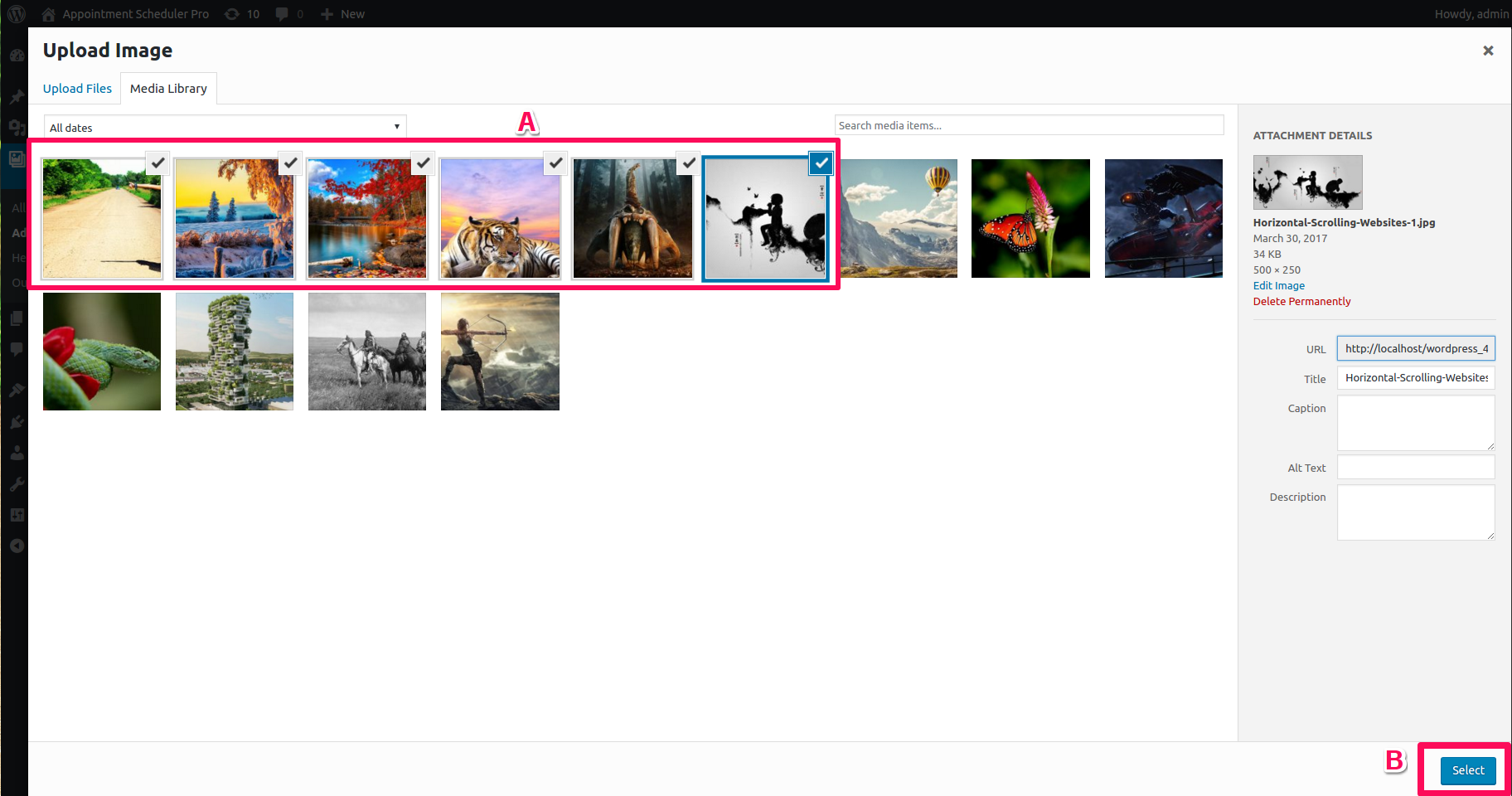 Upload multiple images and select multiple images to add into photo gallery