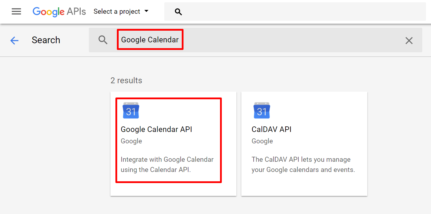 search for google calendar api